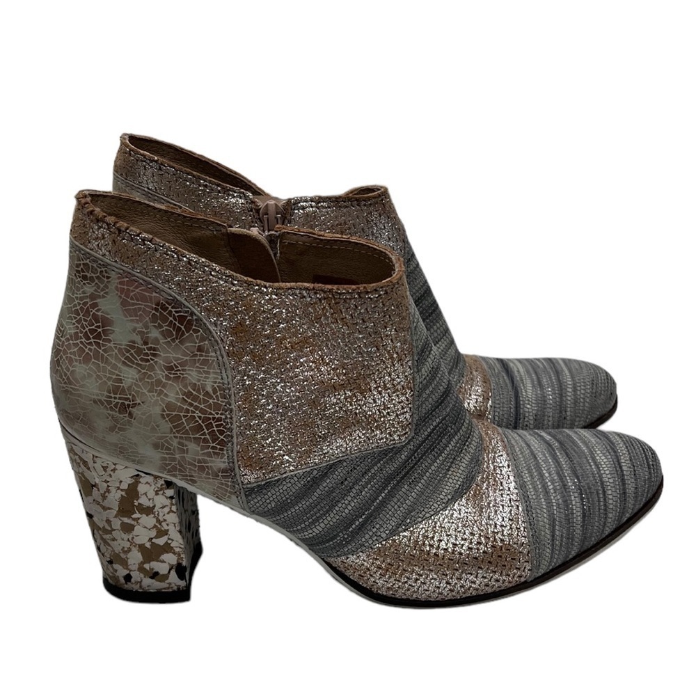 Unity in Diversity Muti Tan Gray Side Zip Ankle Block Heel Bootie SZ EU 40 US 9
